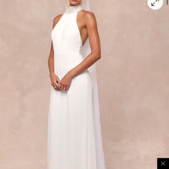 Lulu’s Extraordinary Moment White Pearl Mock Neck Maxi Wedding Dress - Picture 2 of 9